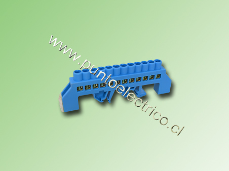 REGLETA AISLADA AZUL 12 PUNTOS CONEXION 5,2mm A RIEL DIN. PE200139