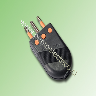 ENCHUFE MACHO VOLANTE 2P+T 10AMP.  250VAC NEGRO